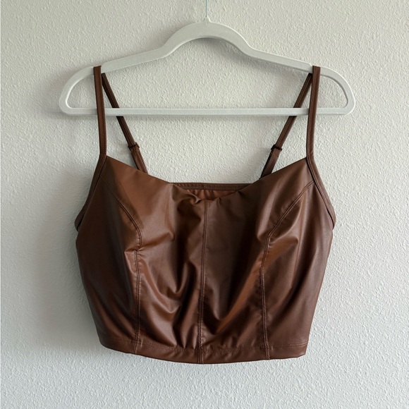 Aerie Offline Faux-Leather Bra Crop Top Women’s XL Brown Sweetheart Bustier